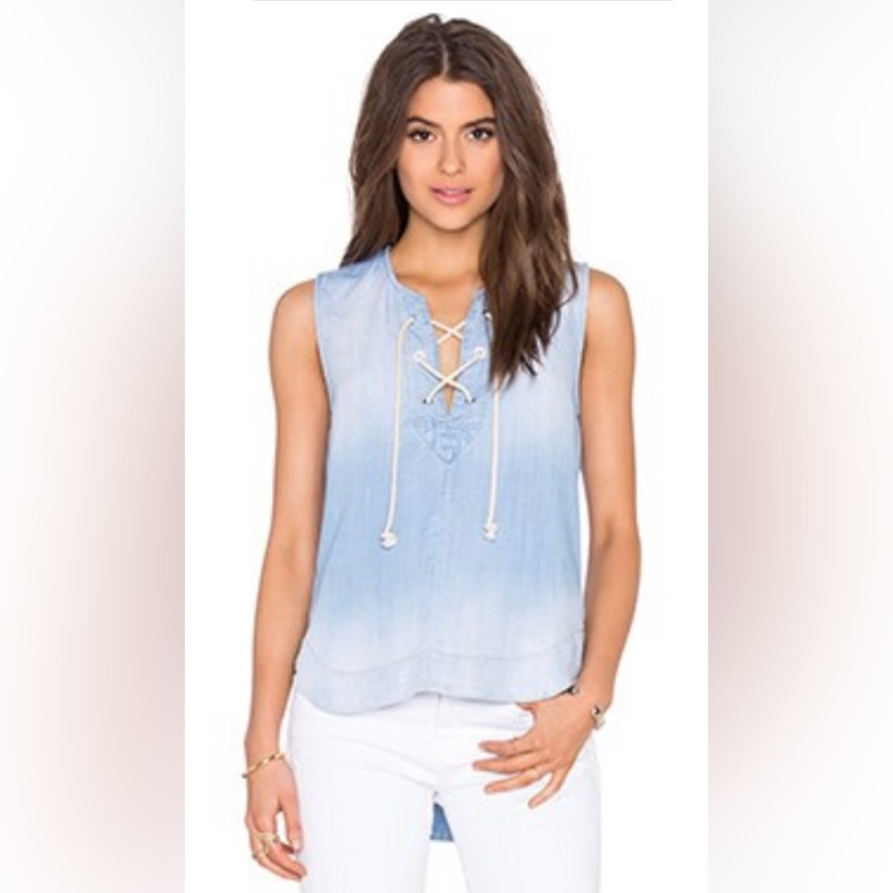 NWT Bella Dahl lace up tank in Bay wash, Sz M